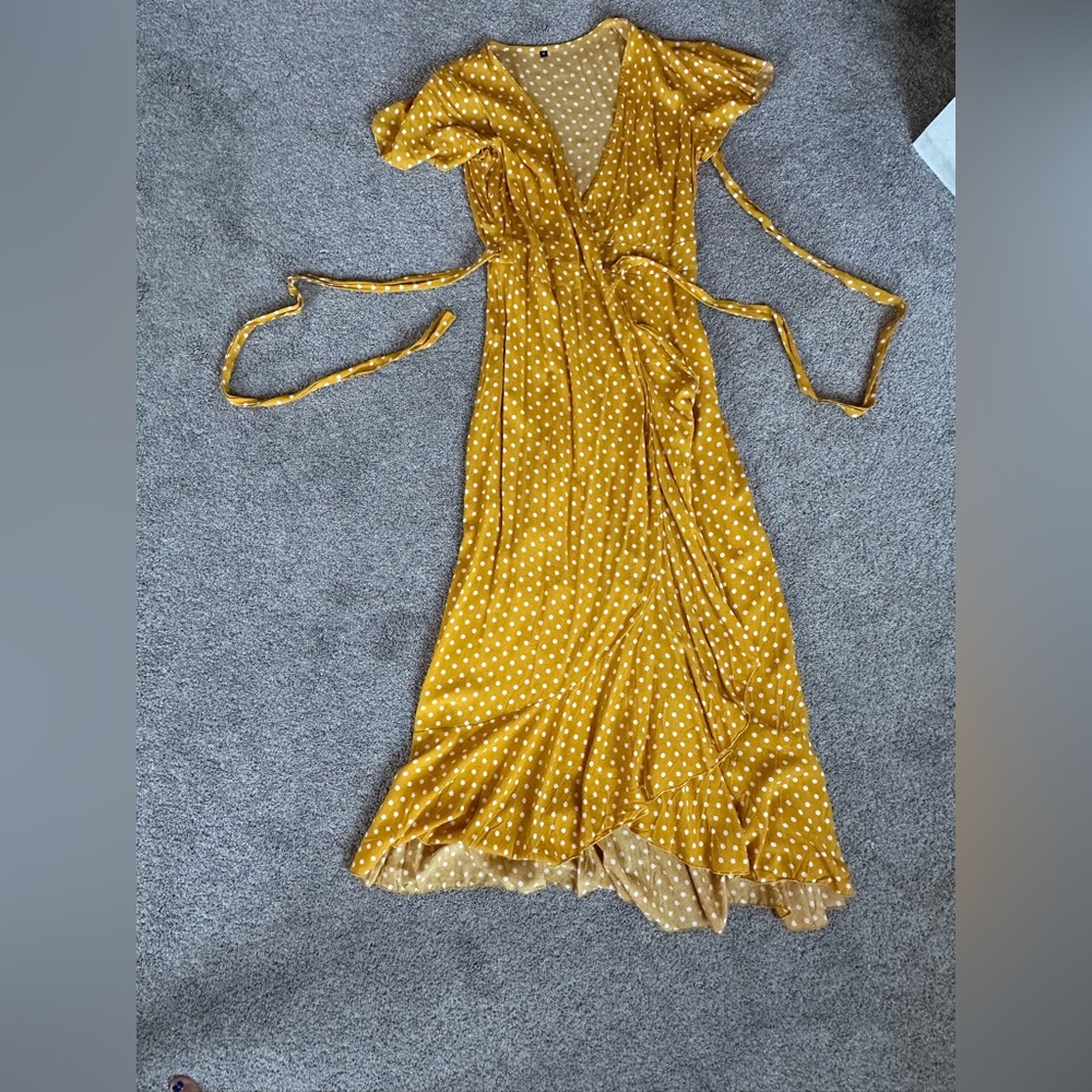 Yellow Polka Dot Wrap Dress